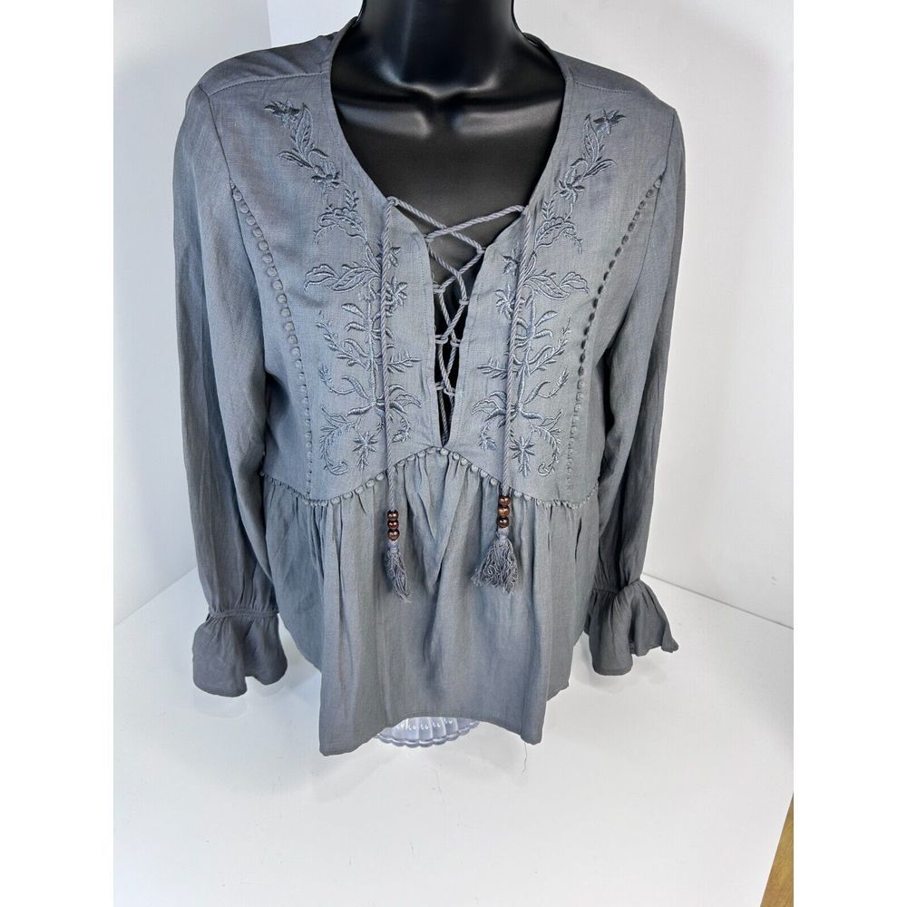 Embroidered Gray Women's Top